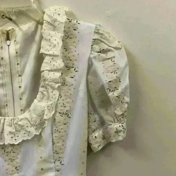 Vintage Homespun Gunne Sax Style 1970s Striped Cottagecore Floral Prairie Dress - Picture 10 of 16